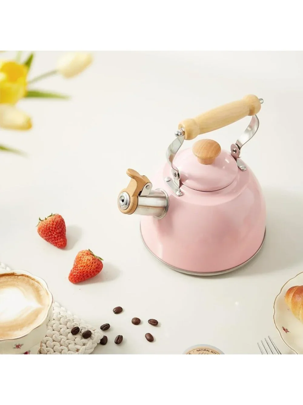 ROCKURWOK 1.6 Quart Pink Whistling Tea Kettle Stainless Steel Stovetop Tea Pot